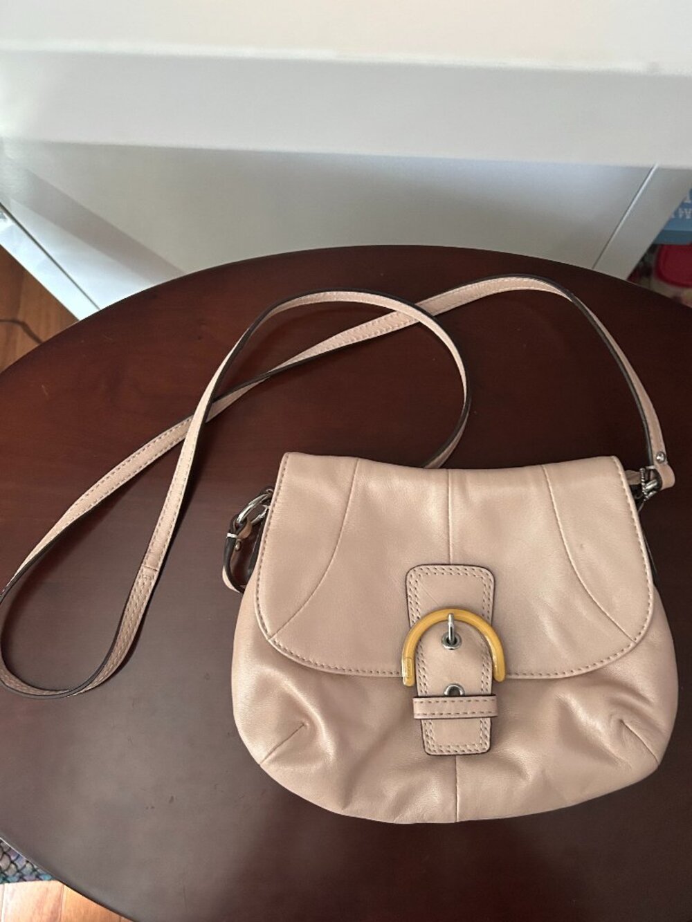 Coach Blush Pink Leather Crossbody Bag Buckle Flap Shoulder Purse